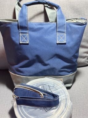 Navy and Gray Two-Tone Canvas Tote with Detachable Strap New